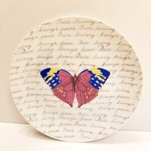 Fringe Studio Porcelain 8" Dessert Plate with pink butterfly